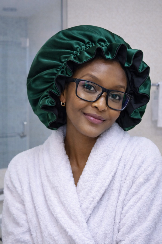 Reversible SATIN BONNET, Ruffled - Hair Protection for Natural, Curly, and Afro Hair