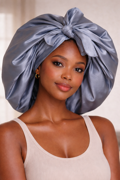 Large, one-sided Banded SATIN BONNET with straps, Breathable satin - Hair Protection for Natural, Curly, and Afro Hair