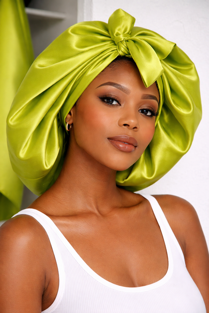 Large, one-sided Banded SATIN BONNET with straps, Breathable satin - Hair Protection for Natural, Curly, and Afro Hair