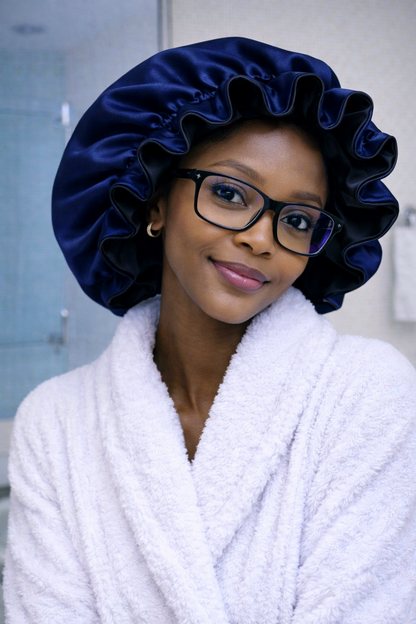 Reversible SATIN BONNET, Ruffled - Hair Protection for Natural, Curly, and Afro Hair