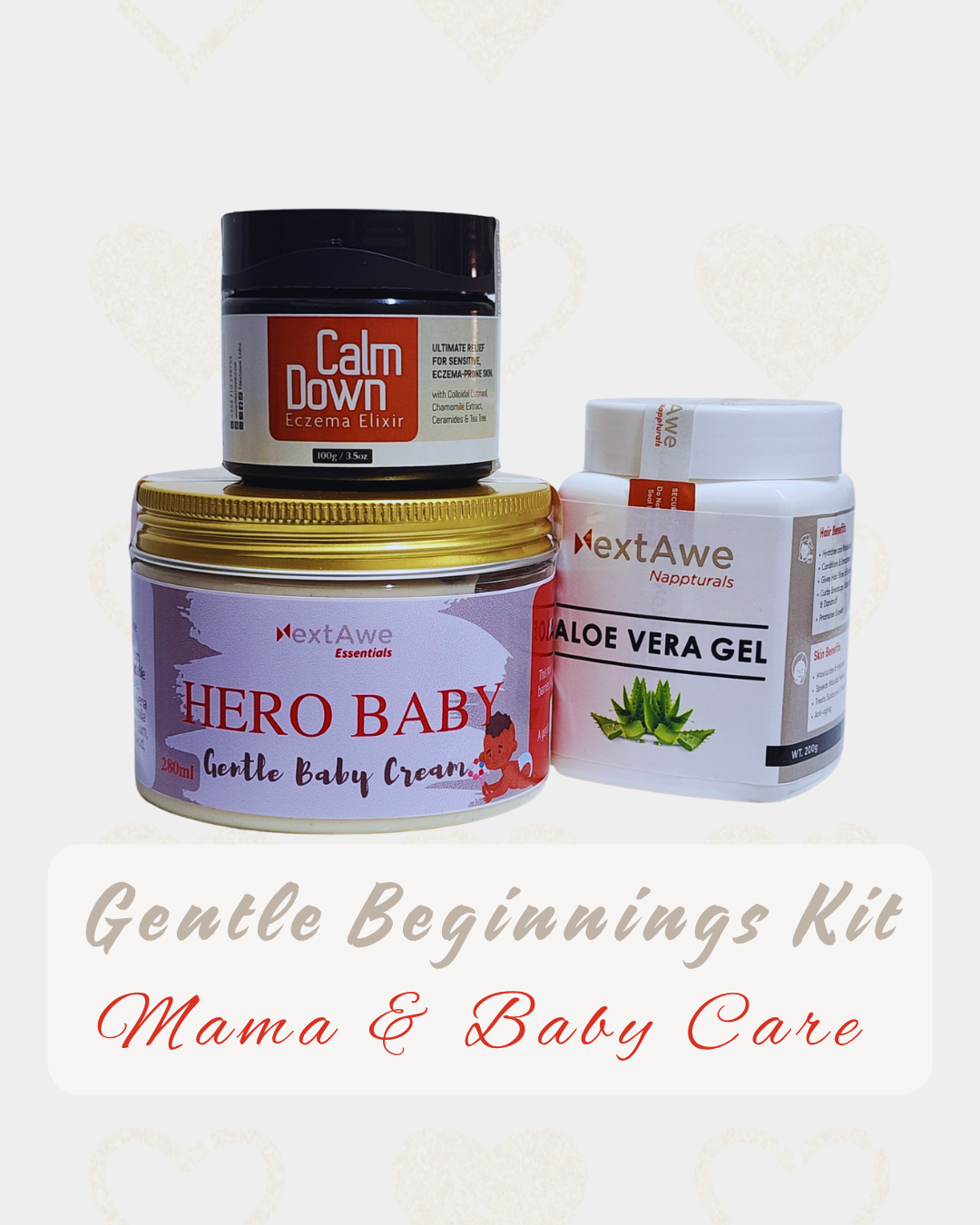 NextAwe Gentle Beginnings Bundle (Mama & Baby Care Kit) | Baby, Toddler & Mama Skincare Set (Aloe Vera Gel + Hero Baby Cream + Eczema Elixir)