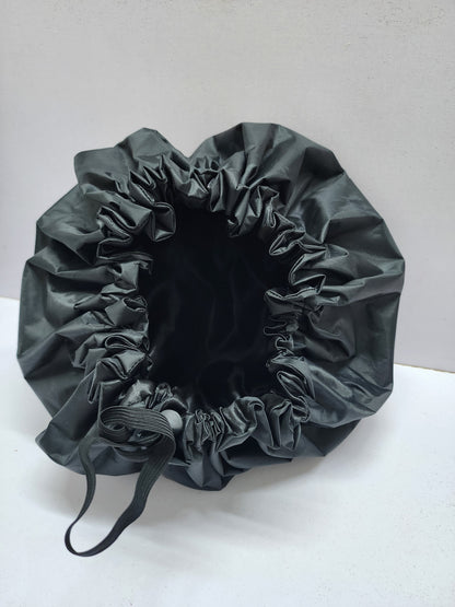 Reusable SHOWER CAP for Women, Large Waterproof Shower Bonnet adjustible drawstring Bath Accessories Hair Hat for Long Hair, Braids(Black)