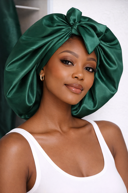 Large, one-sided Banded SATIN BONNET with straps, Breathable satin - Hair Protection for Natural, Curly, and Afro Hair