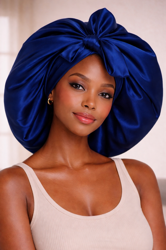 Large, one-sided Banded SATIN BONNET with straps, Breathable satin - Hair Protection for Natural, Curly, and Afro Hair